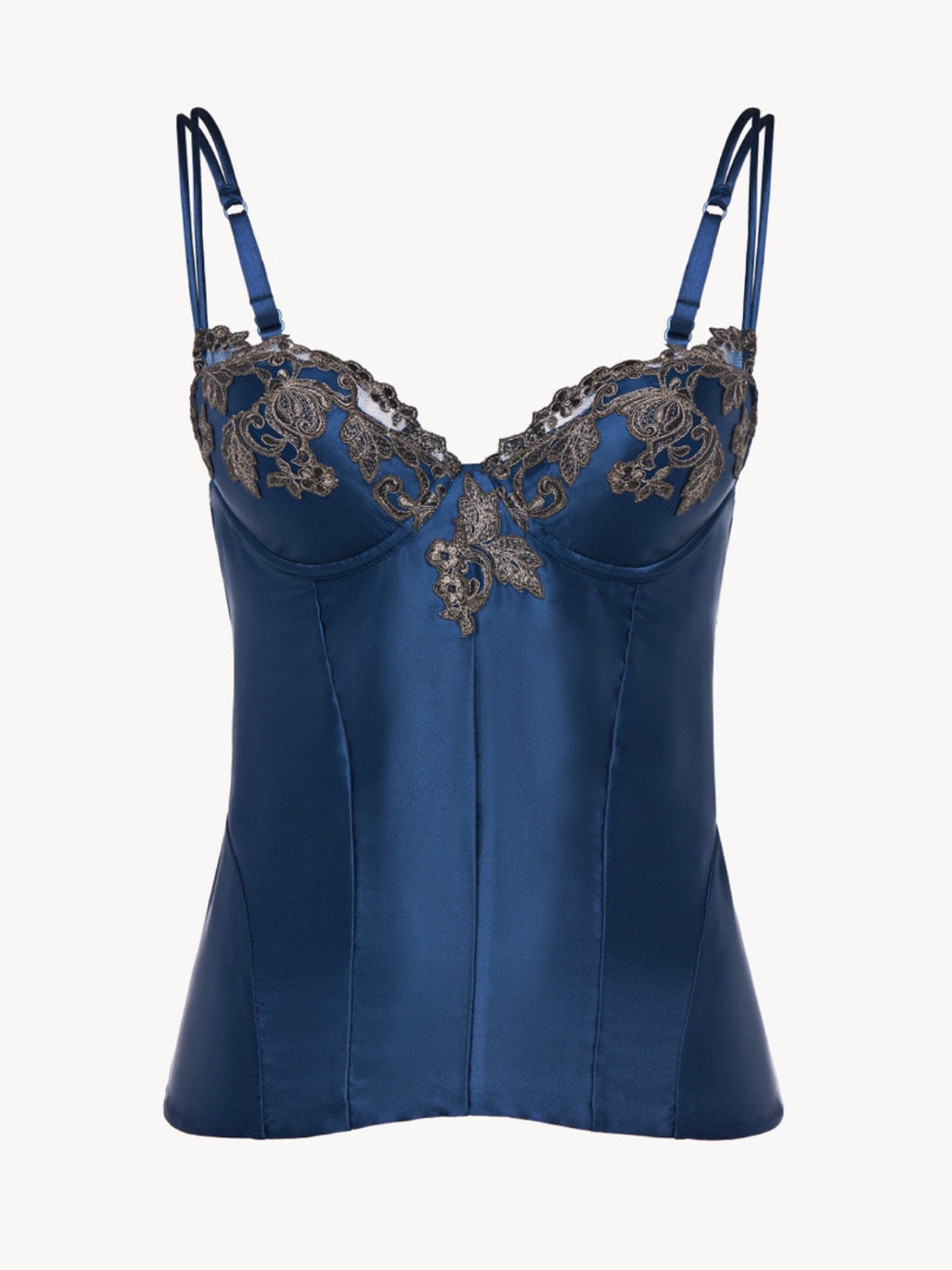 La Perla Maison Bustier Silk Satin Corset In Blue With Frastaglio 34c